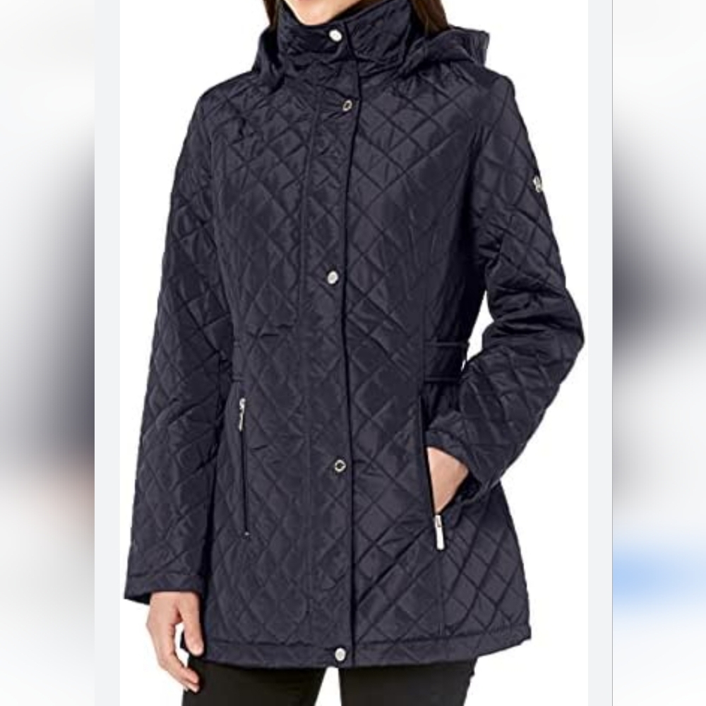 Calvin Klein midweight diamond quilted jacket w/ removable hood black size L EUC